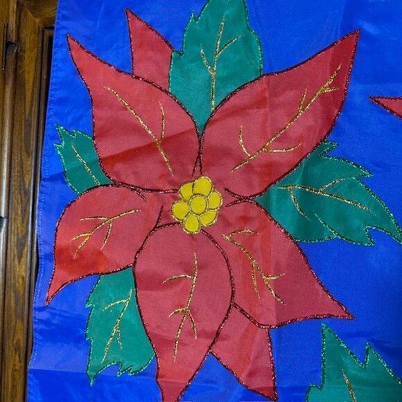 Set of 2 Jetmax Interntl Poinsettia & Reindeer Christmas Nylon Christmas Flags - Picture 5 of 13